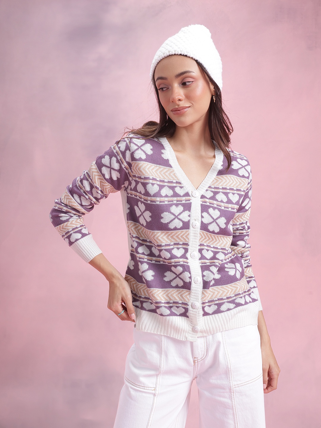 

DressBerry Conversational Design Cardigan, Purple