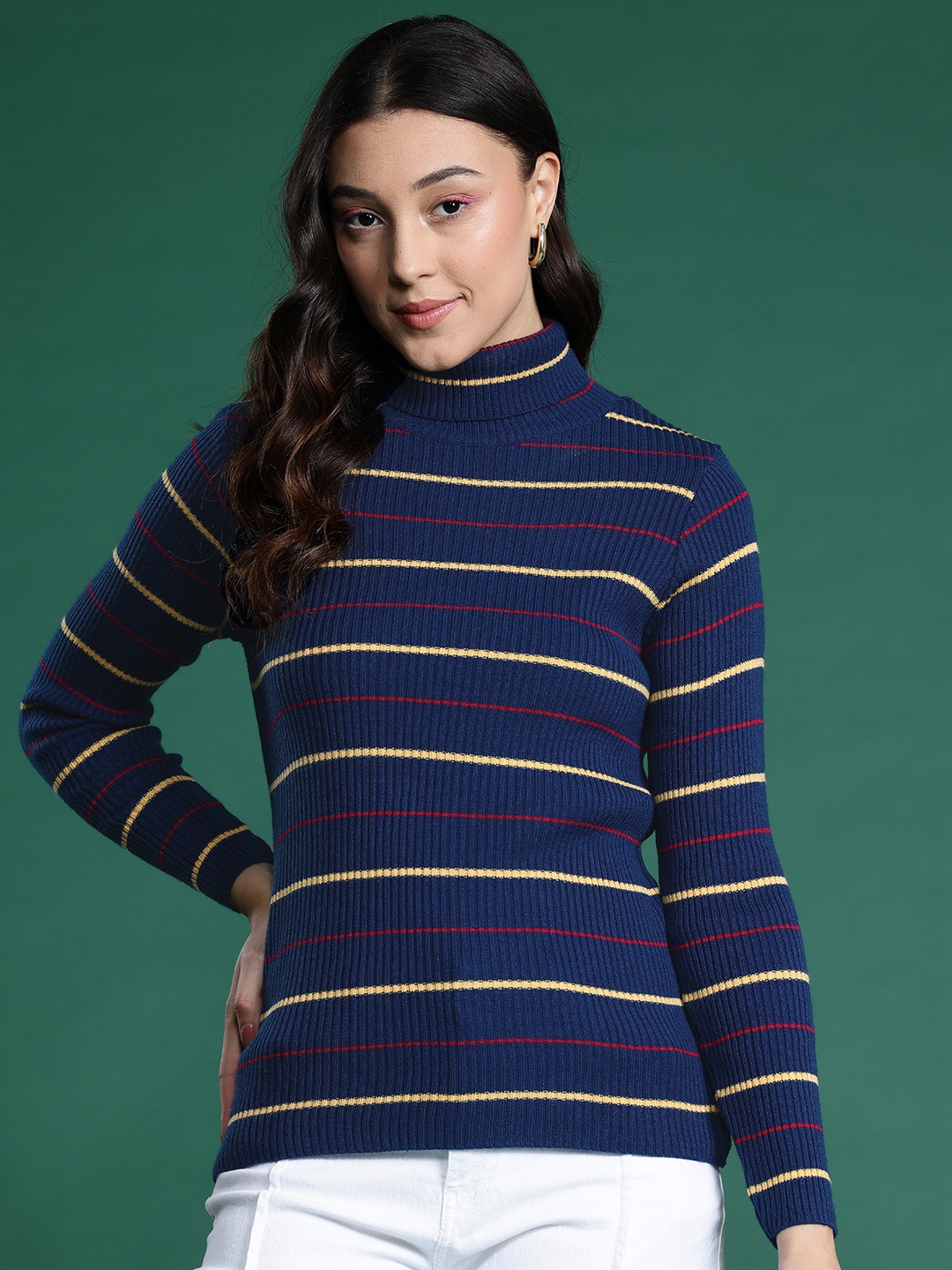 

DressBerry Acrylic Striped Pullover, Navy blue