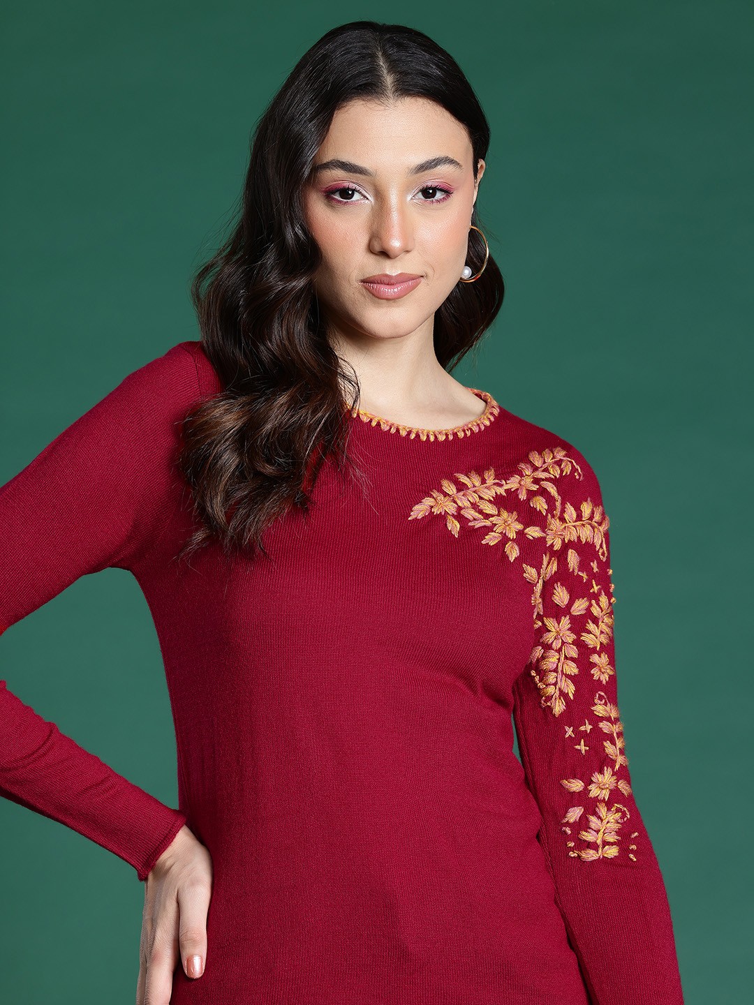 

DressBerry Embroidered Pullover, Red