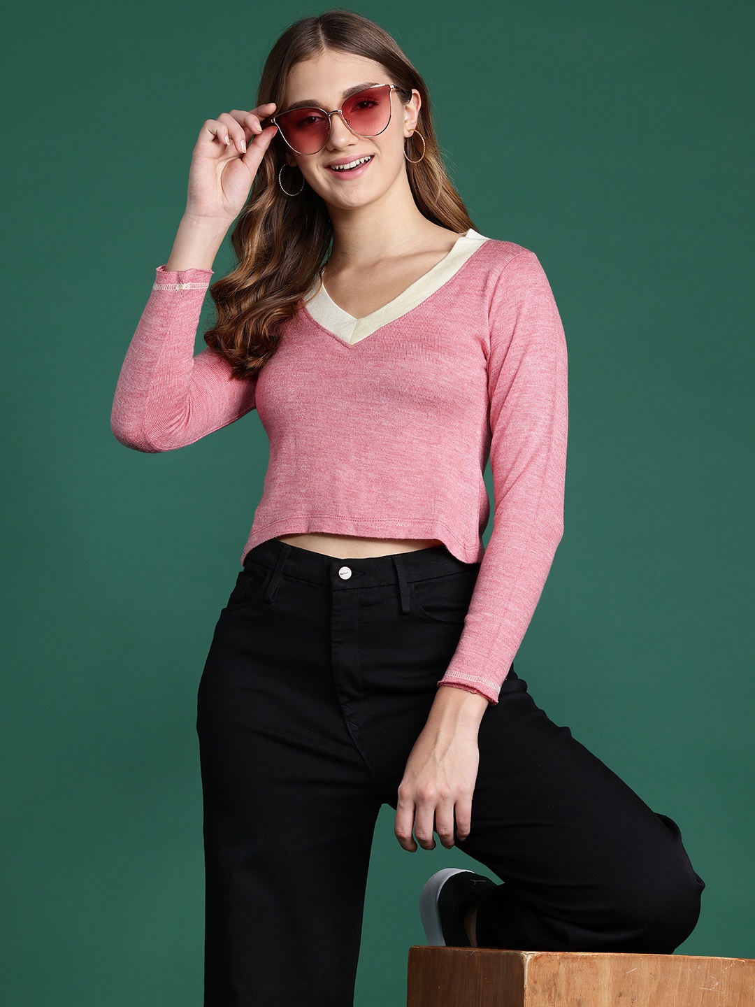 

DressBerry V Neck Long Sleeves Sweater, Pink