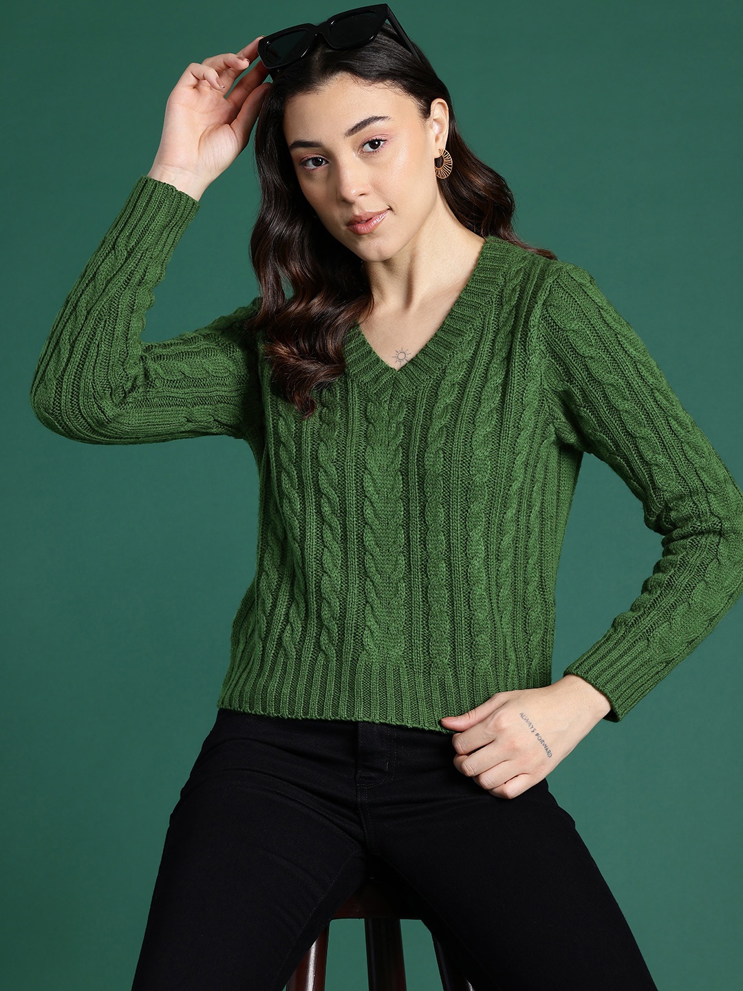 

DressBerry Cable Knit Pullover, Green