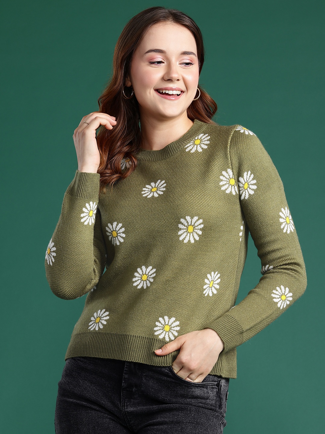 

DressBerry Floral Pullover, Olive