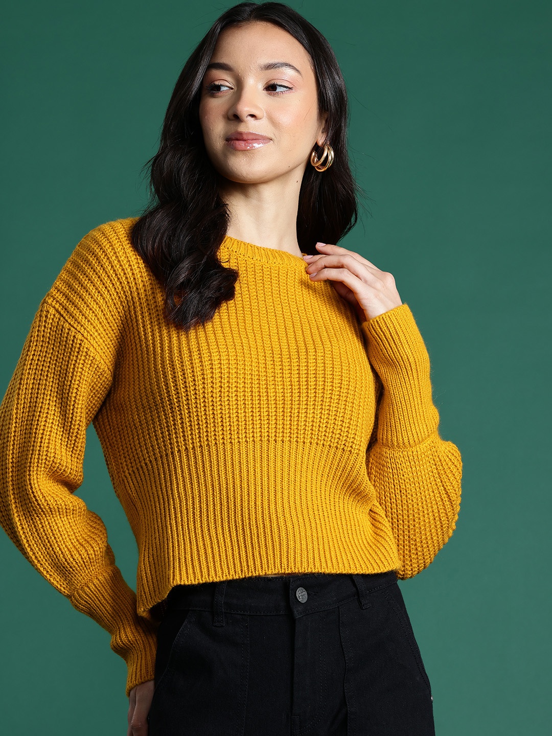 

DressBerry Drop-Shoulder Sleeve Pullover, Mustard