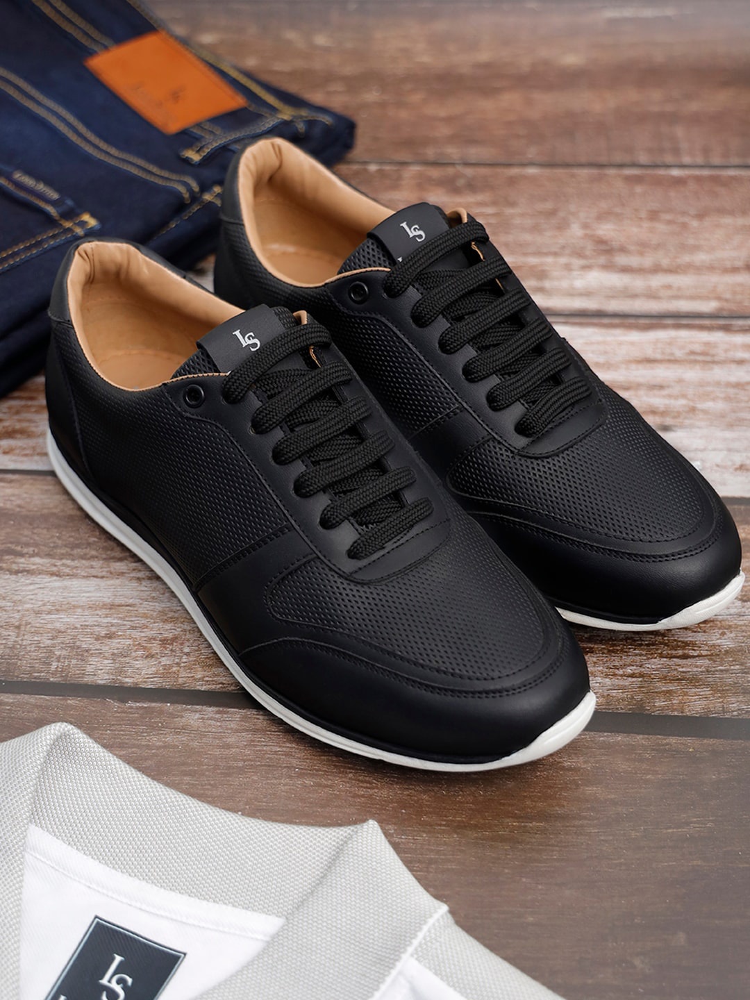 

LOUIS STITCH Men's Casual Diamond Embossed Sneakers, Black