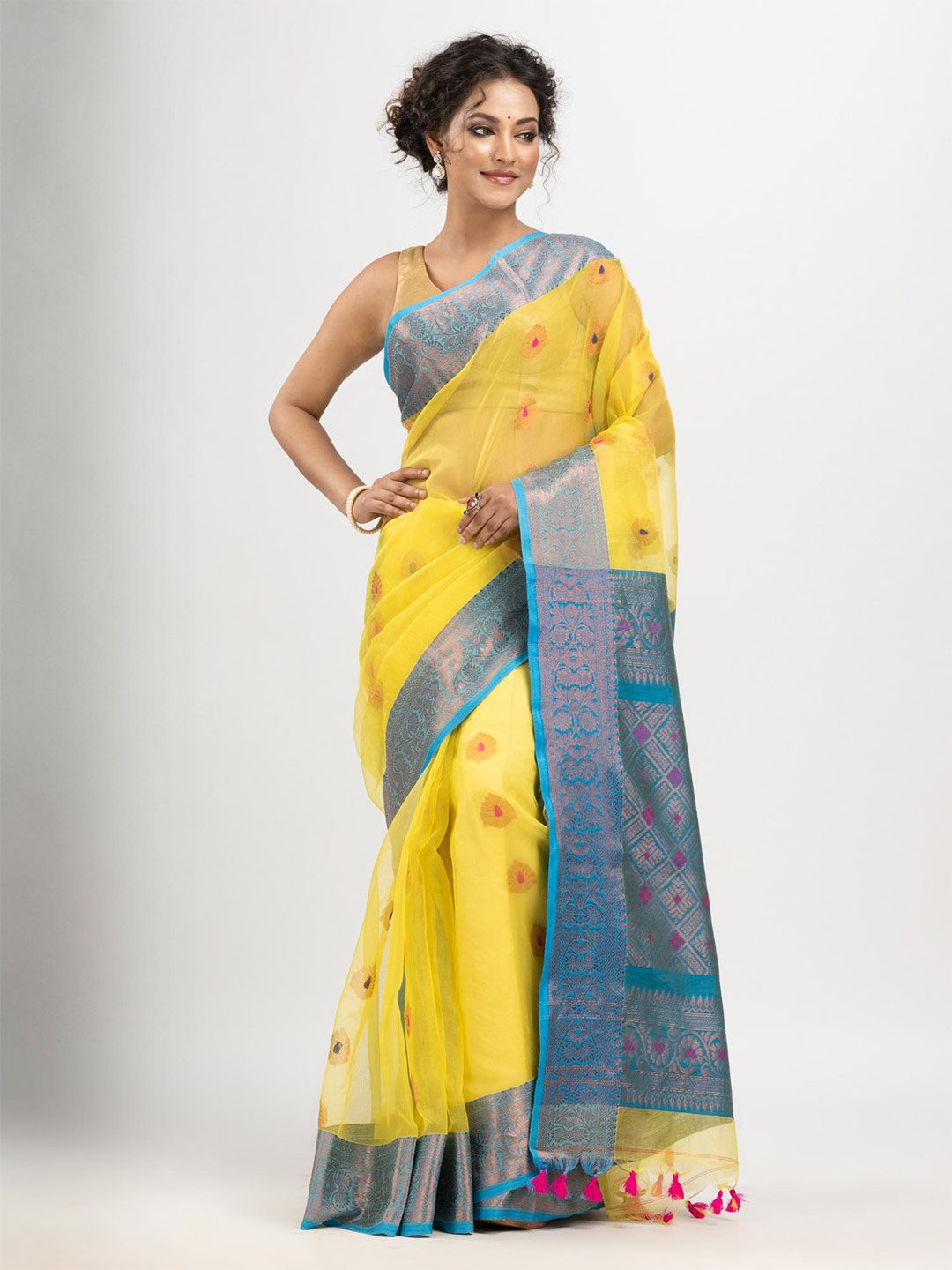 

Angoshobha Floral Zari Art Silk Saree, Yellow