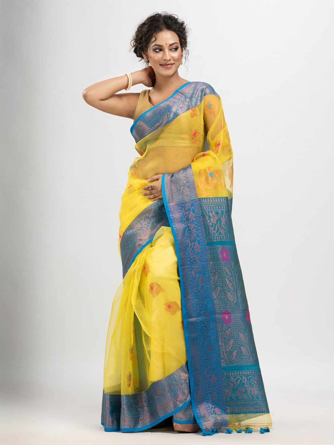 

Angoshobha Floral Woven Design Zari Saree, Yellow