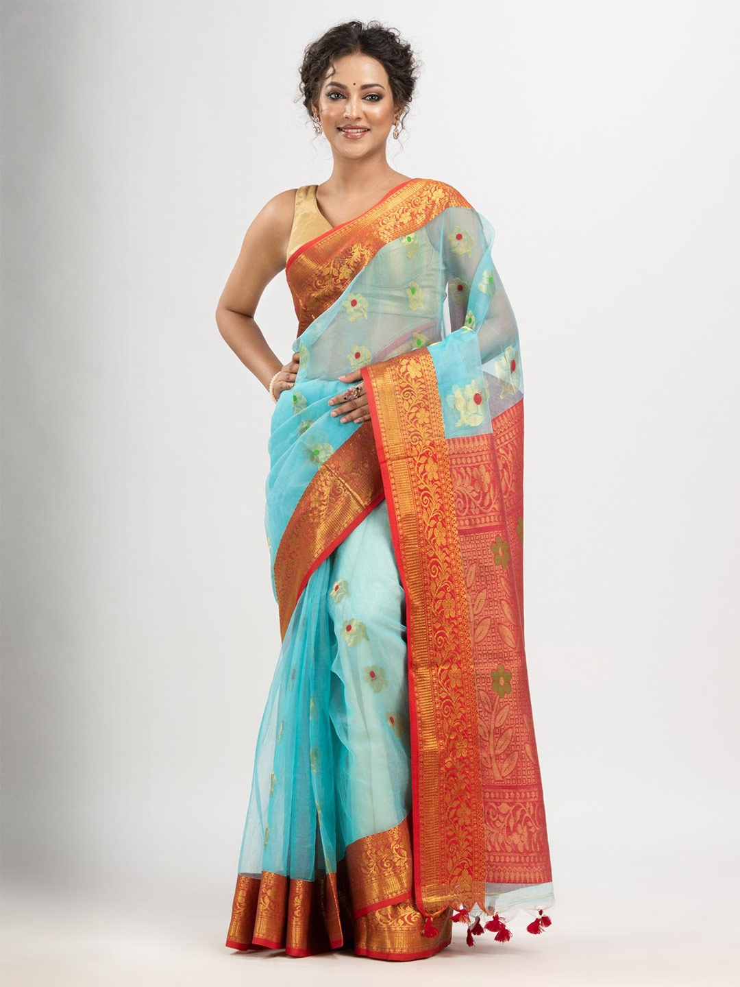 

Angoshobha Floral Zari Art Silk Saree, Blue