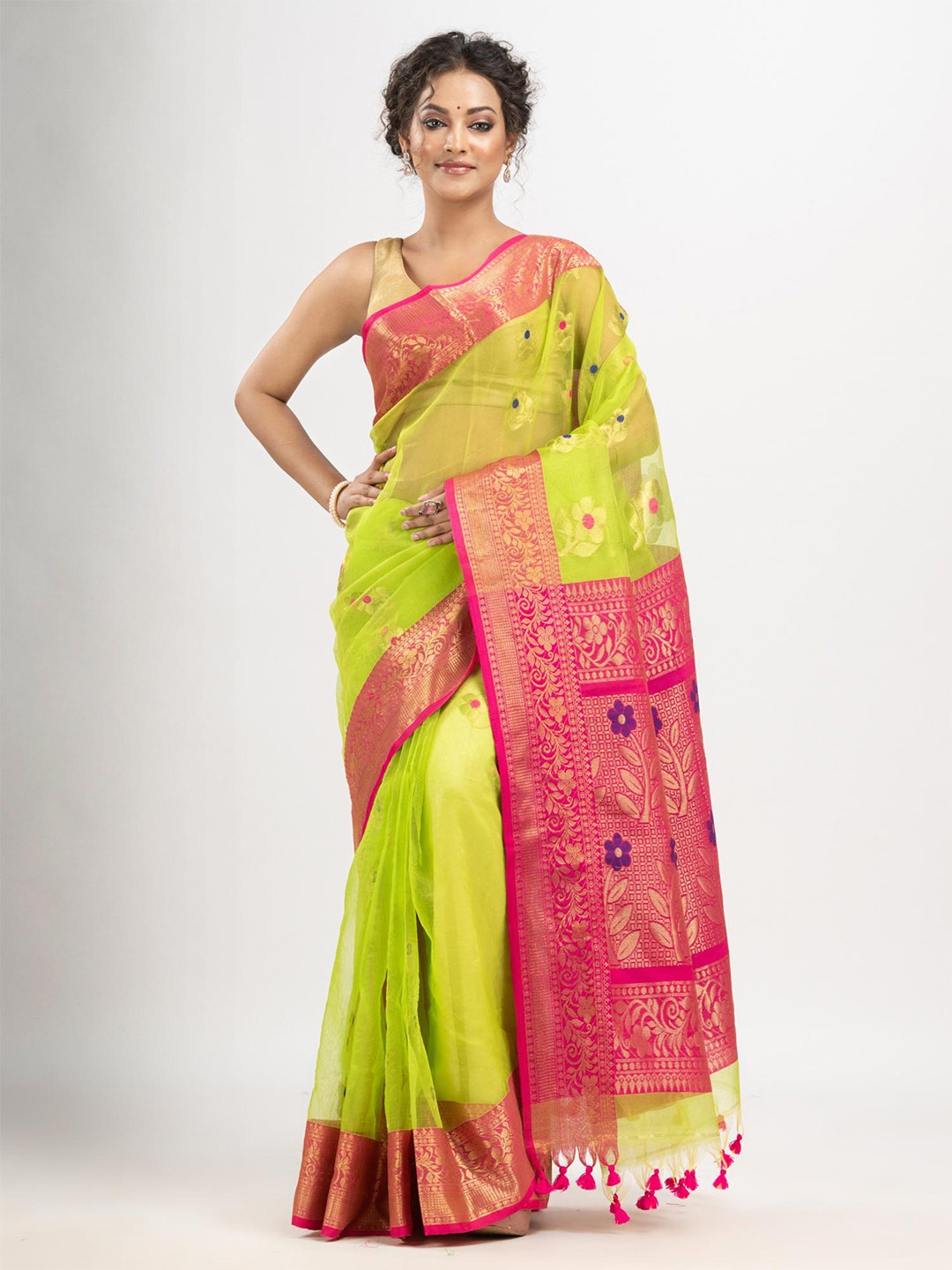 

Angoshobha Floral Woven Design Zari Saree, Green