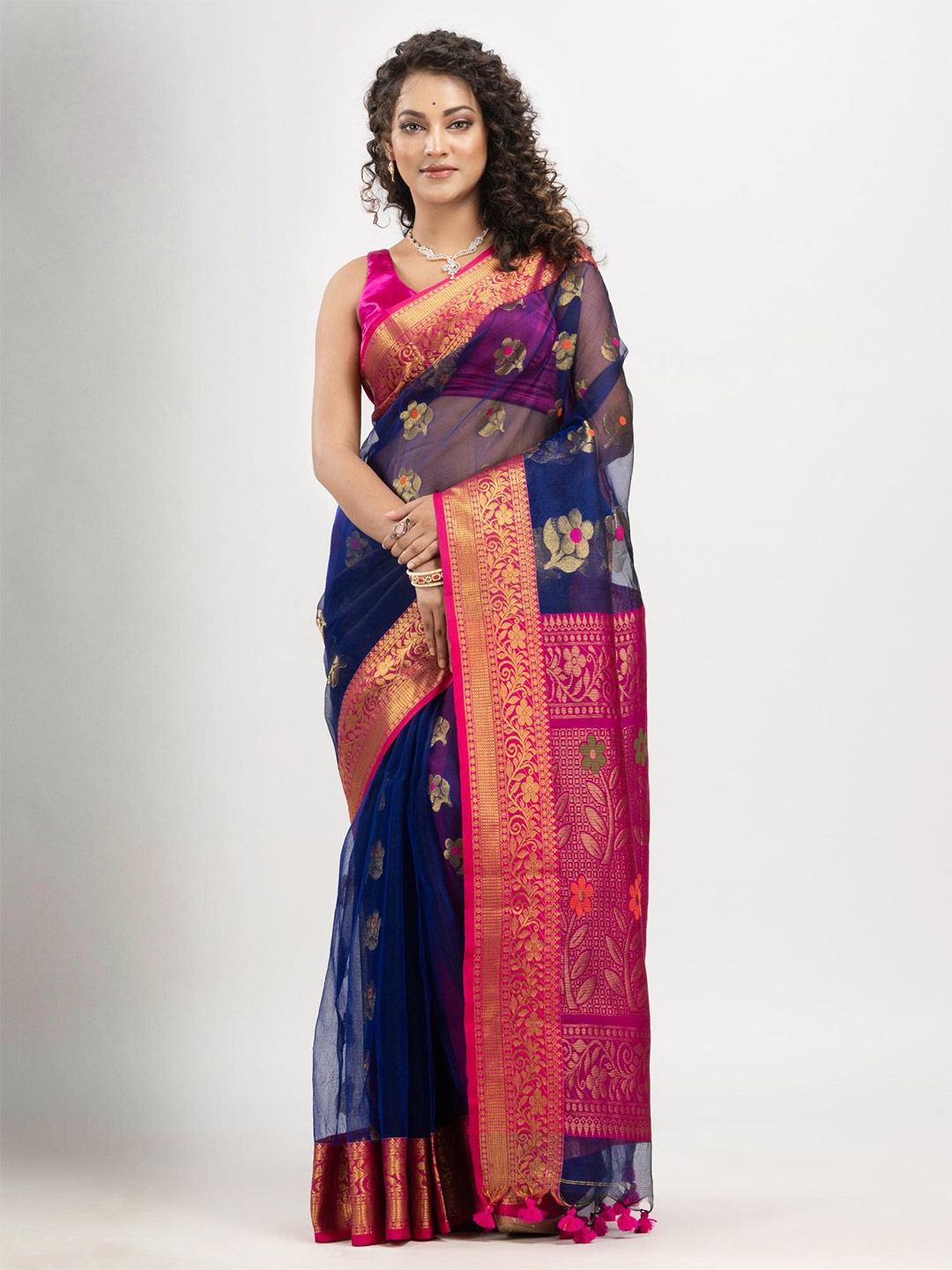 

Angoshobha Floral Woven Design Zari Art Silk Saree, Blue