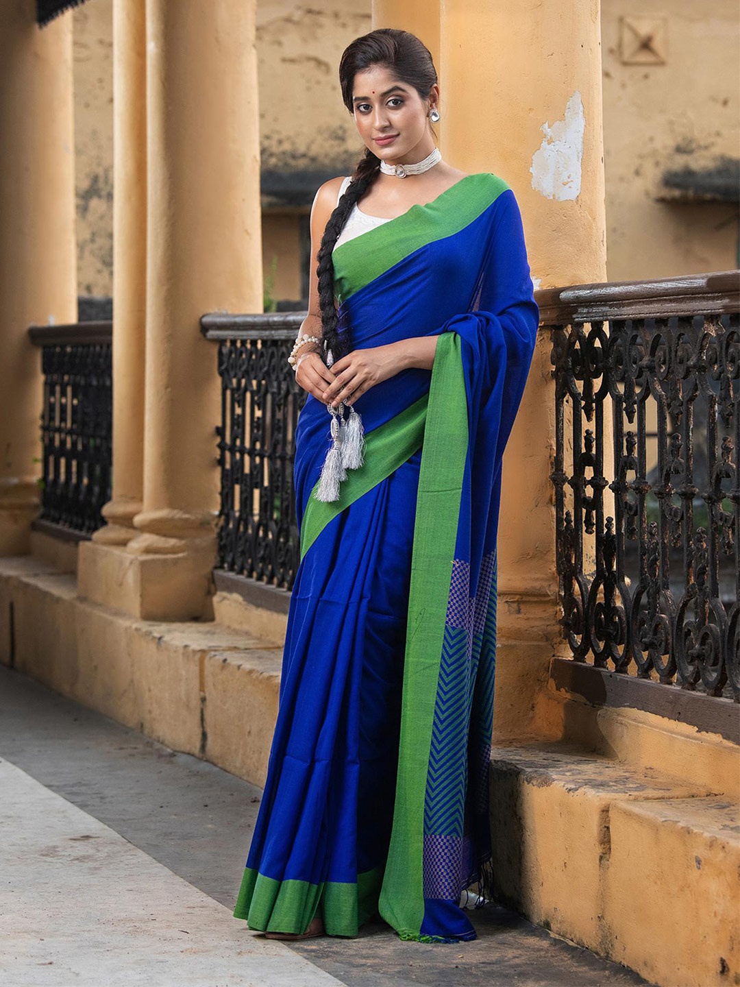 

Angoshobha Pure Cotton Saree, Blue