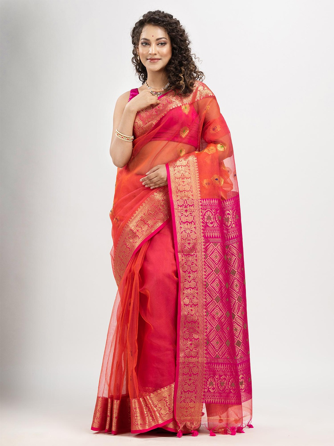 

Angoshobha Floral Woven Design Zari Saree, Red