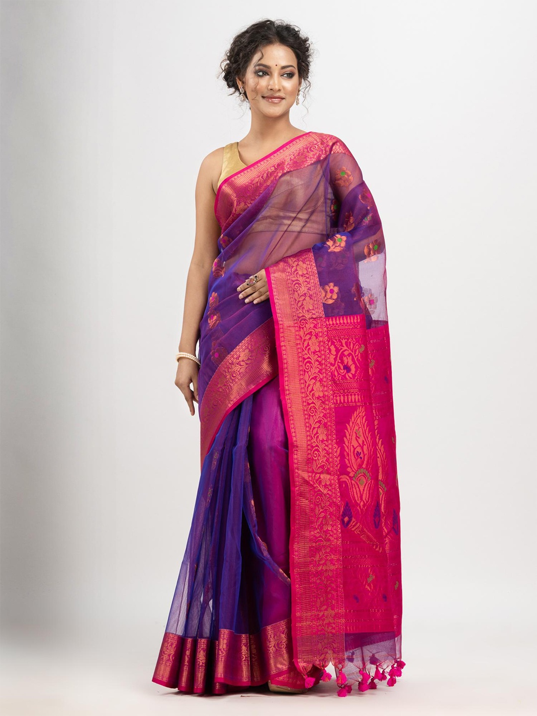 

Angoshobha Floral Woven Design Zari Saree, Purple
