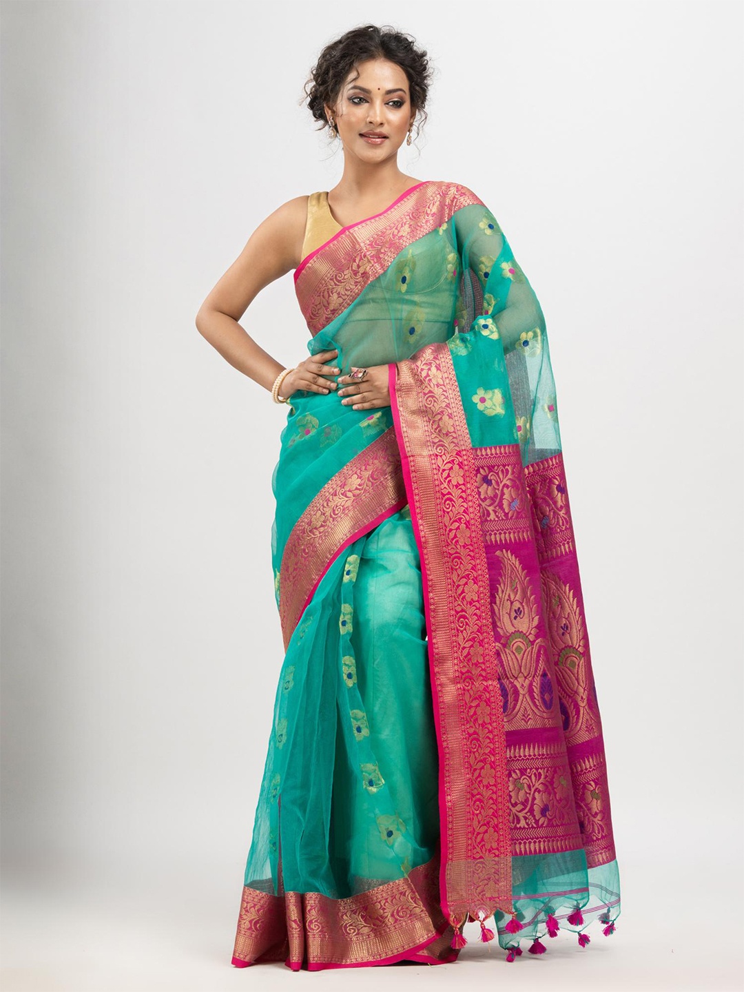 

Angoshobha Ethnic Woven Design Zari Art Silk Saree, Turquoise blue