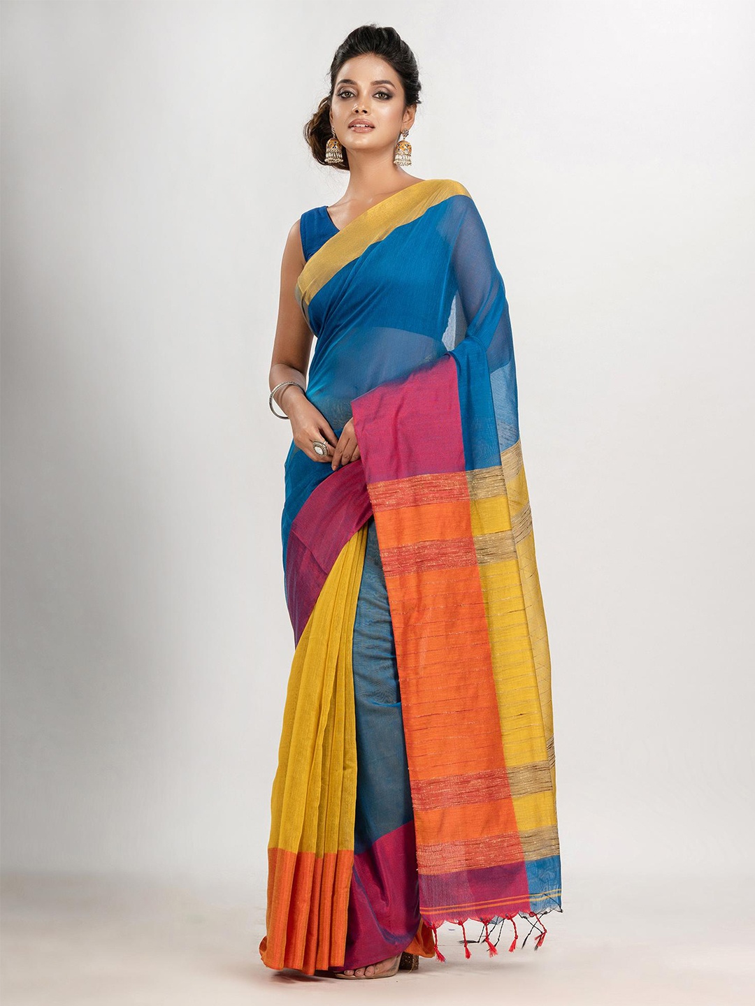 

Angoshobha Ethnic Half & Half Saree, Blue