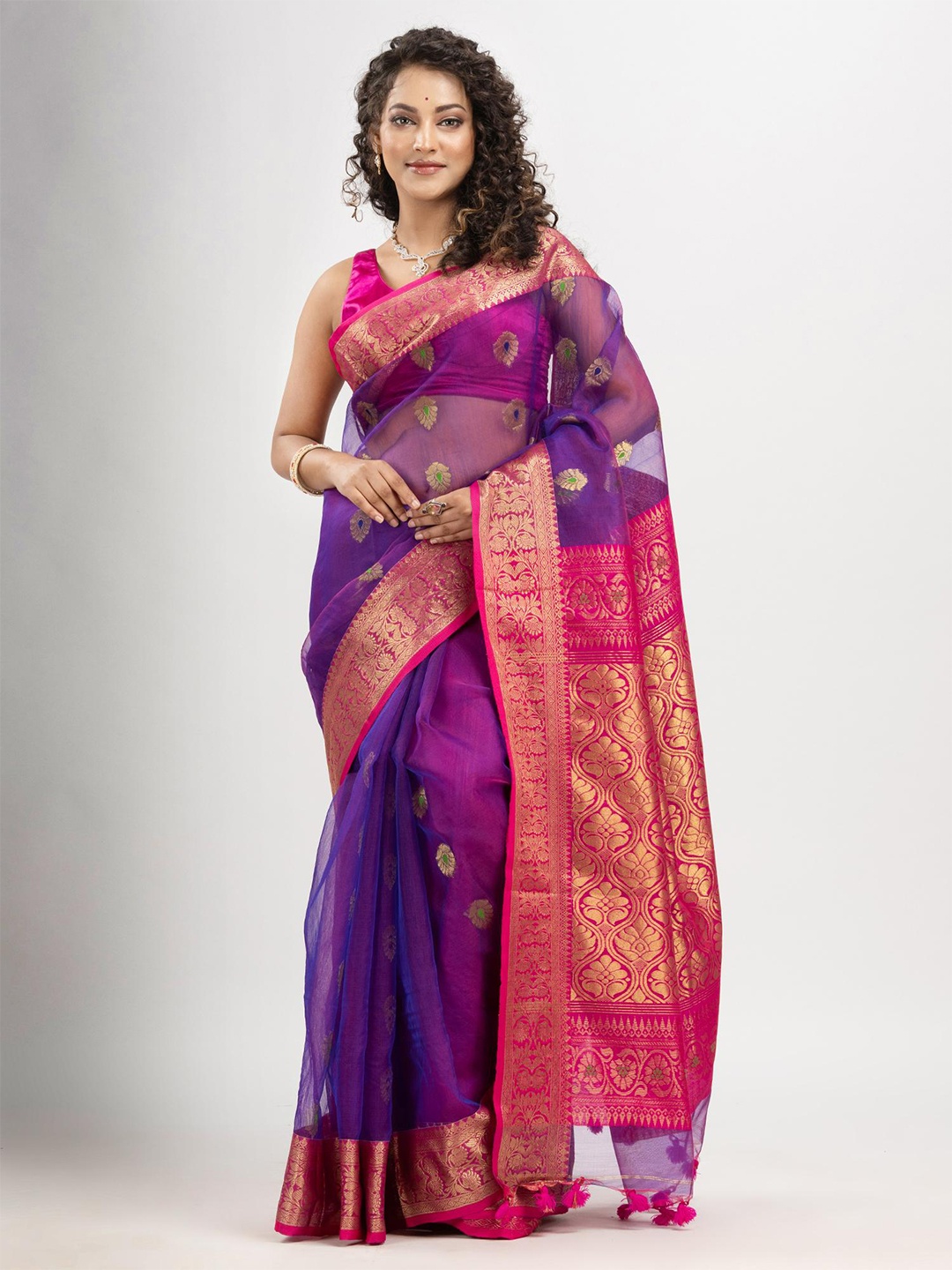 

Angoshobha Ethnic Motif Woven Design Banarasi Zari Saree, Purple