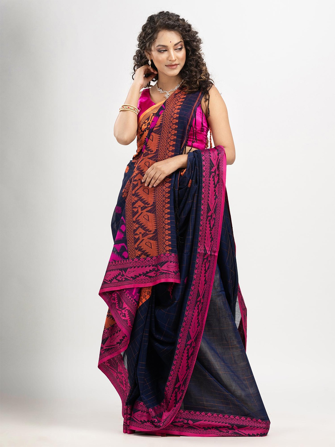 

Angoshobha Ethnic Motifs Pure Cotton Saree, Blue