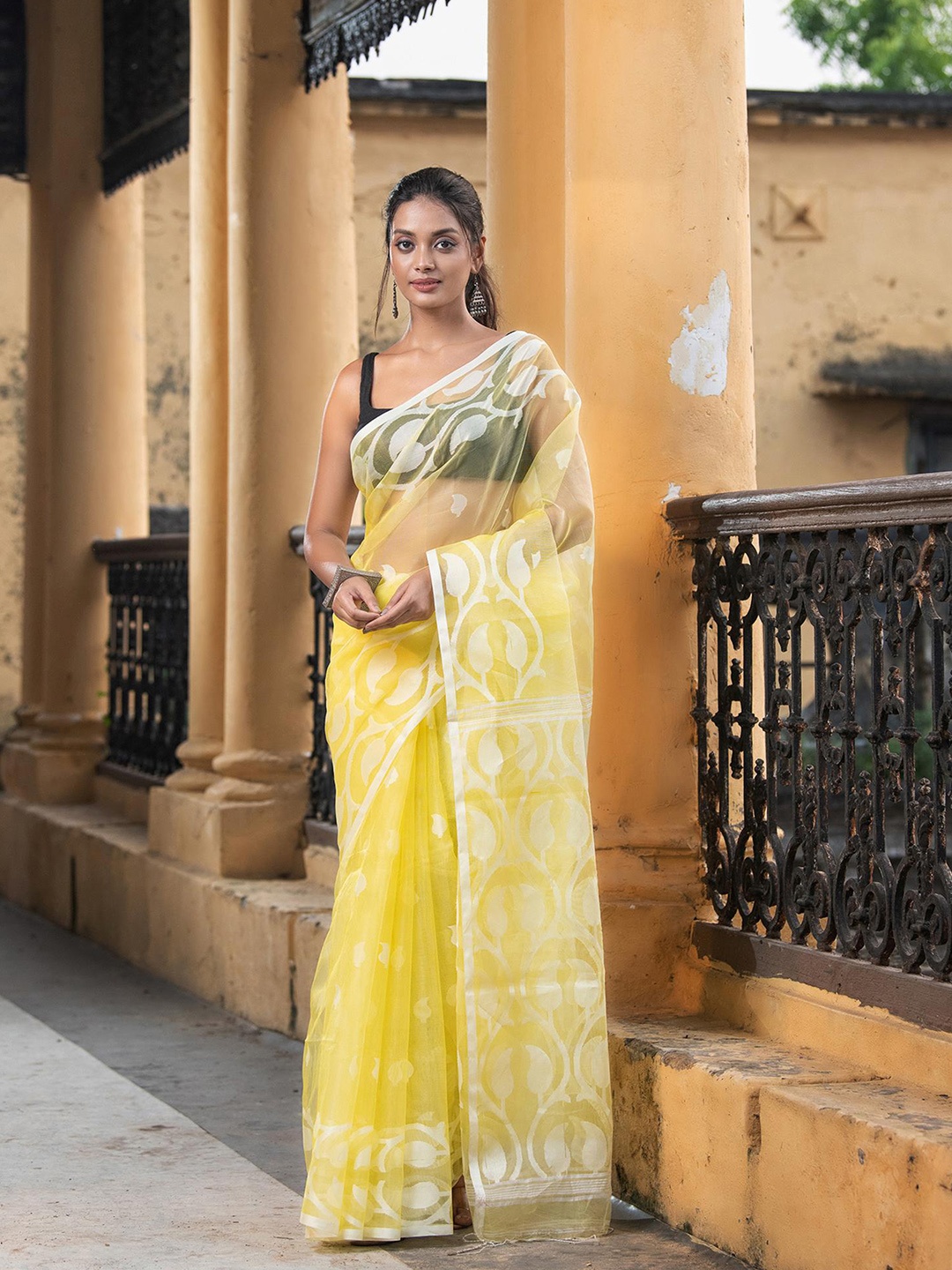 

Angoshobha Floral Woven design Saree, Yellow