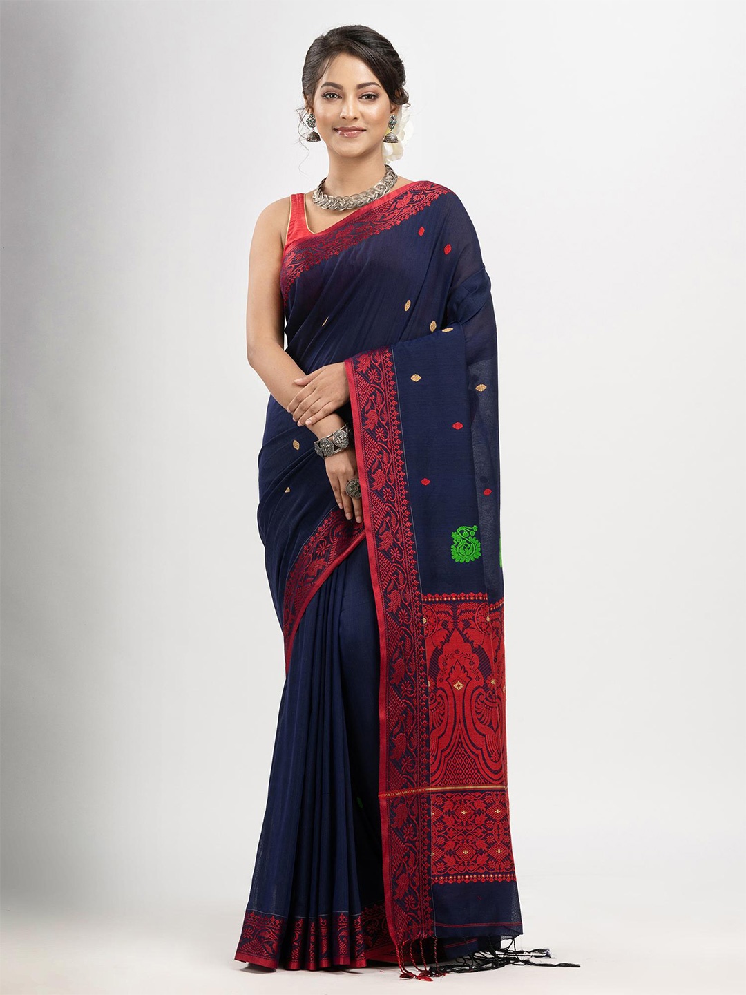 

Angoshobha Ethnic Motifs Pure Cotton Saree, Blue