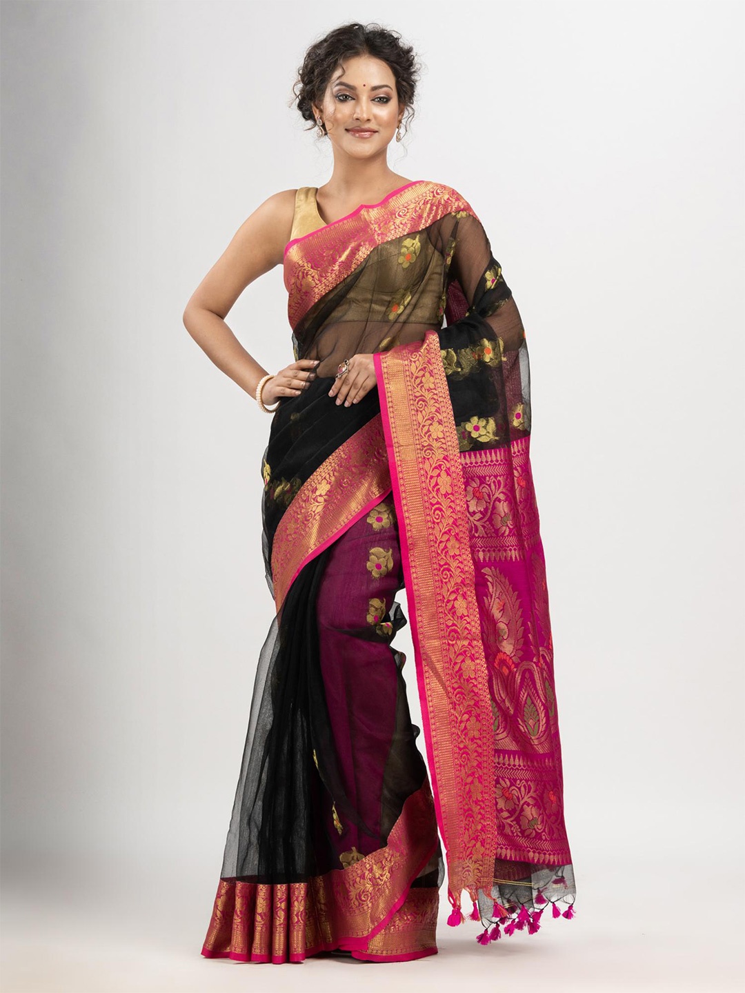 

Angoshobha Woven Design Zari Art Silk Saree, Black