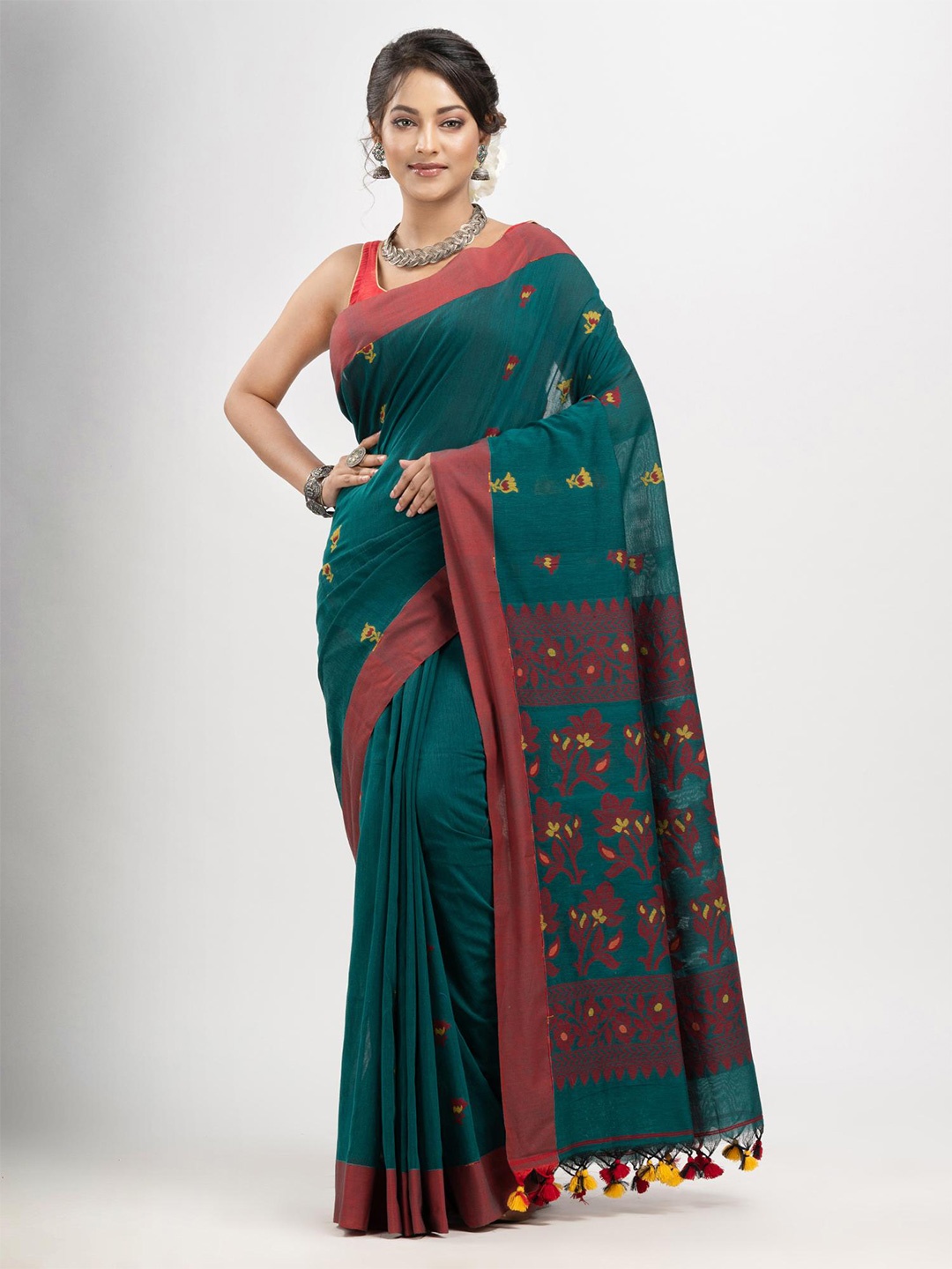 

Angoshobha Floral Pure Cotton Saree, Green