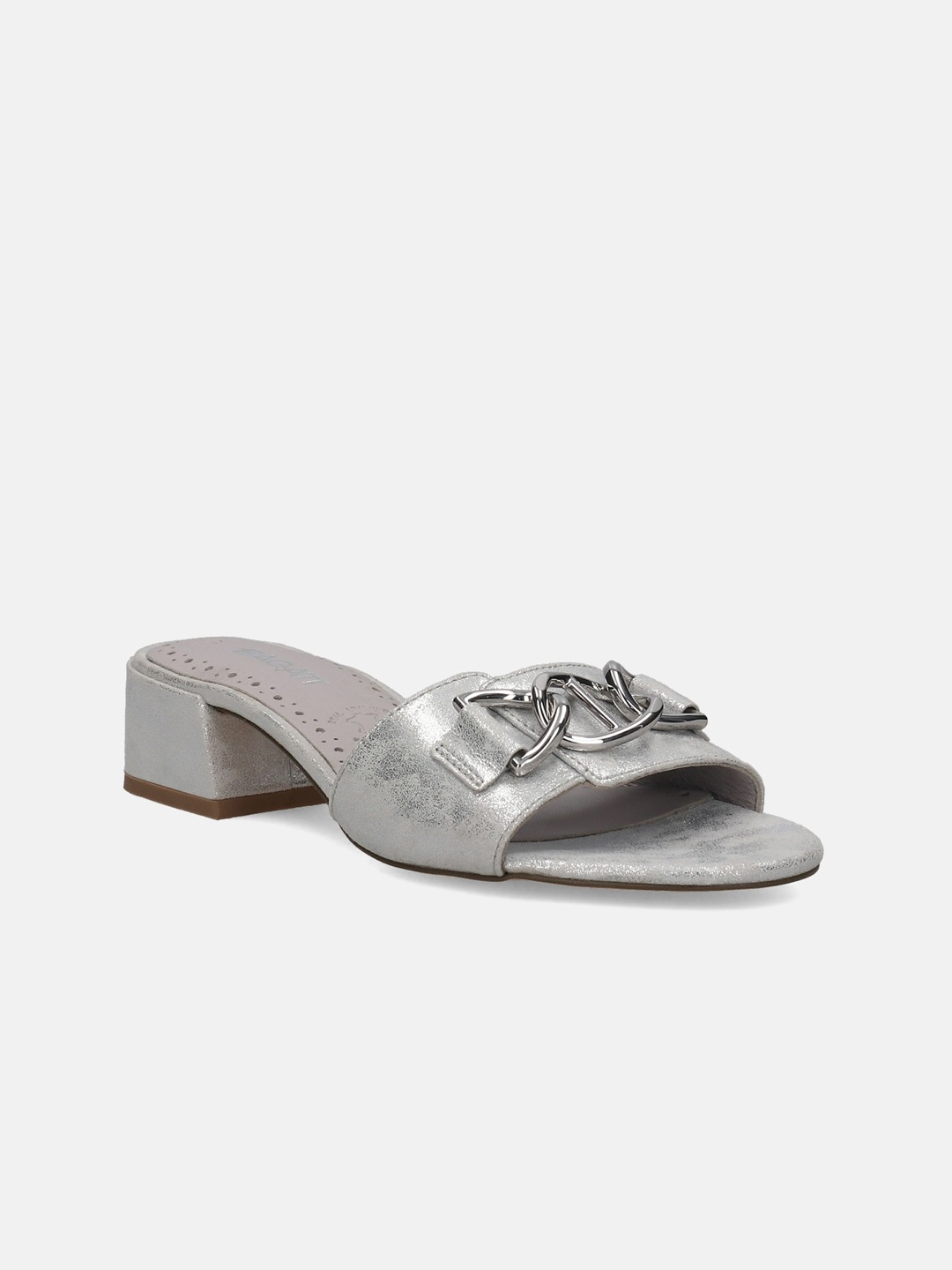 

BAGATT Embellished Leather Block Heels, Silver
