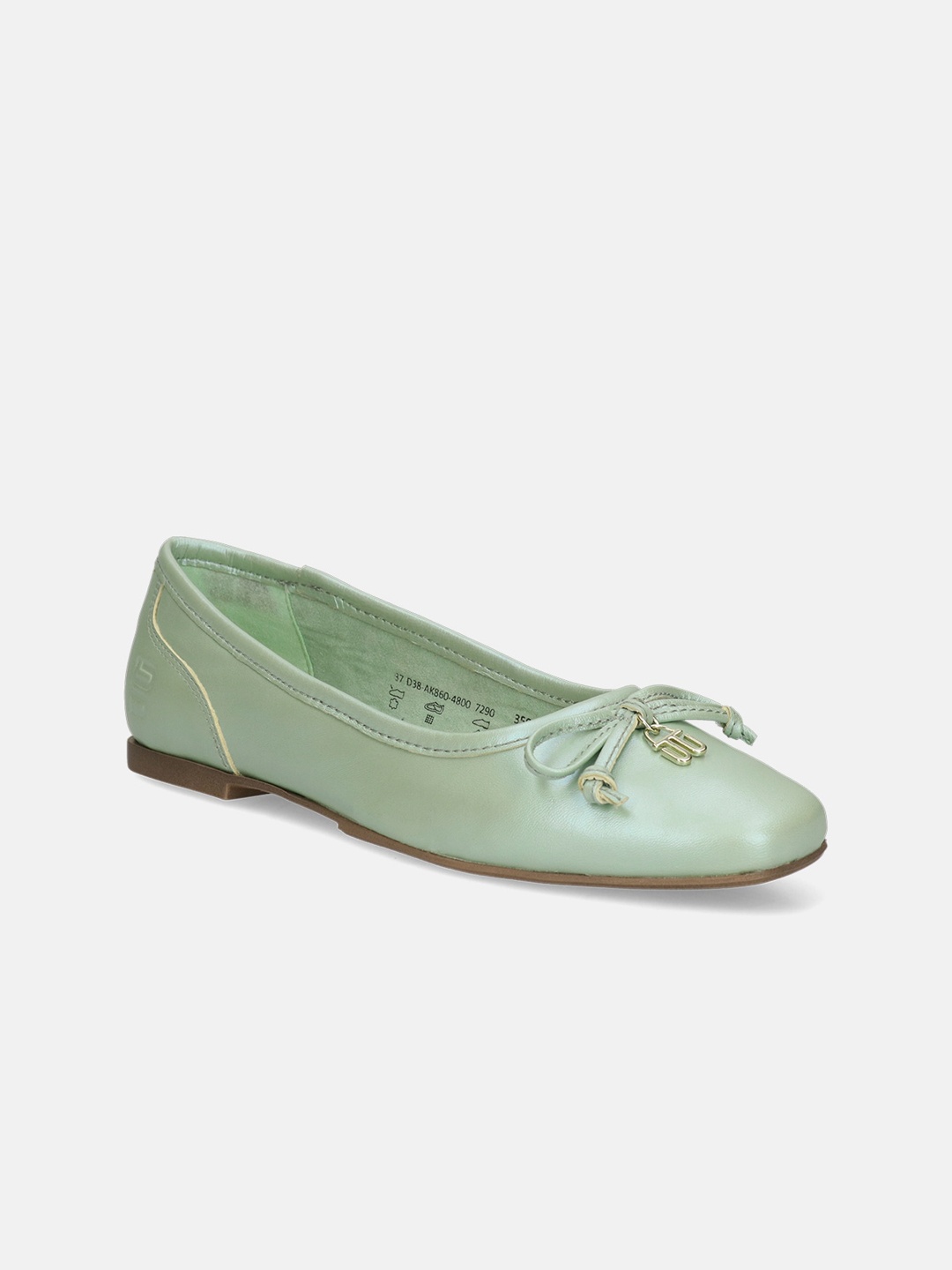 

BAGATT Round Toe Leather Ballerinas with Bows, Green