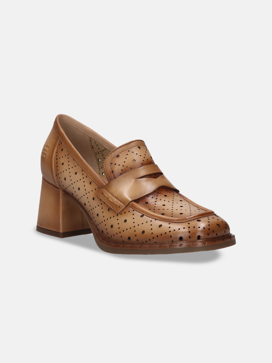 

BAGATT Laser Cut Leather Block Heeled Pumps, Brown