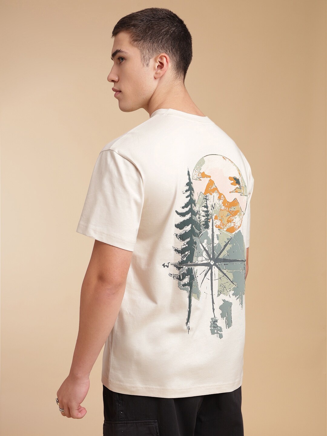 

H&M Pure Cotton 3D Graphic Printed T-shirt, Beige