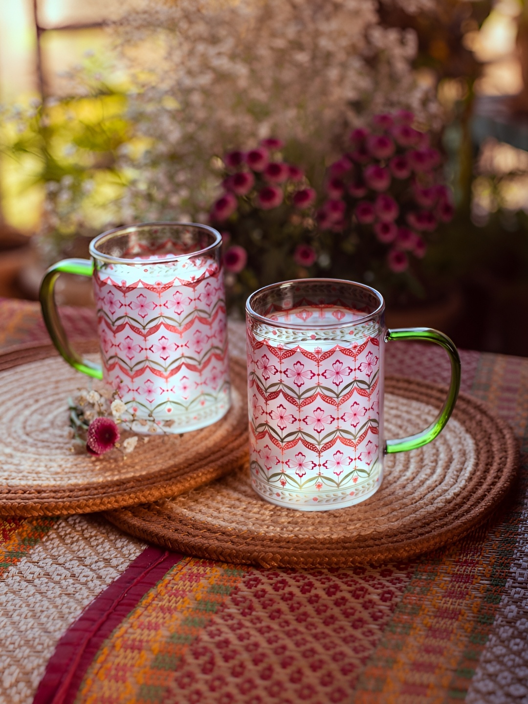 

Strokes by Namrata Mehta Pink 2 Pieces Printed Glass Mugs 350 ml, Transparent