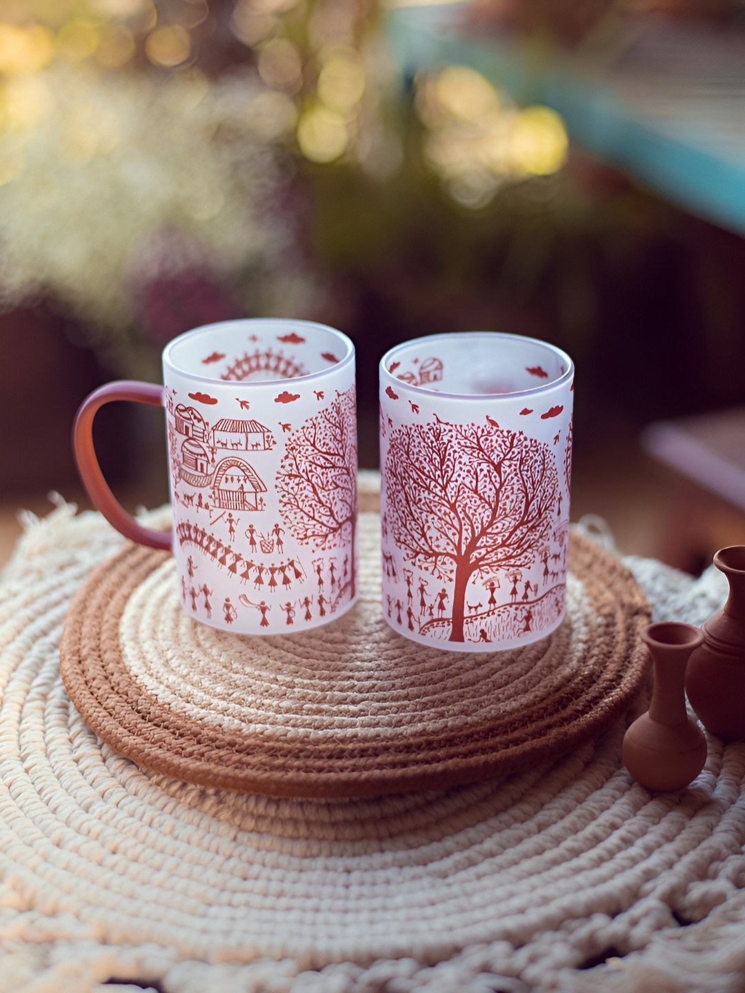 

Strokes by Namrata Mehta Brown 2 Pcs Ethnic Motifs Printed Glass Matte Mugs 350 ml