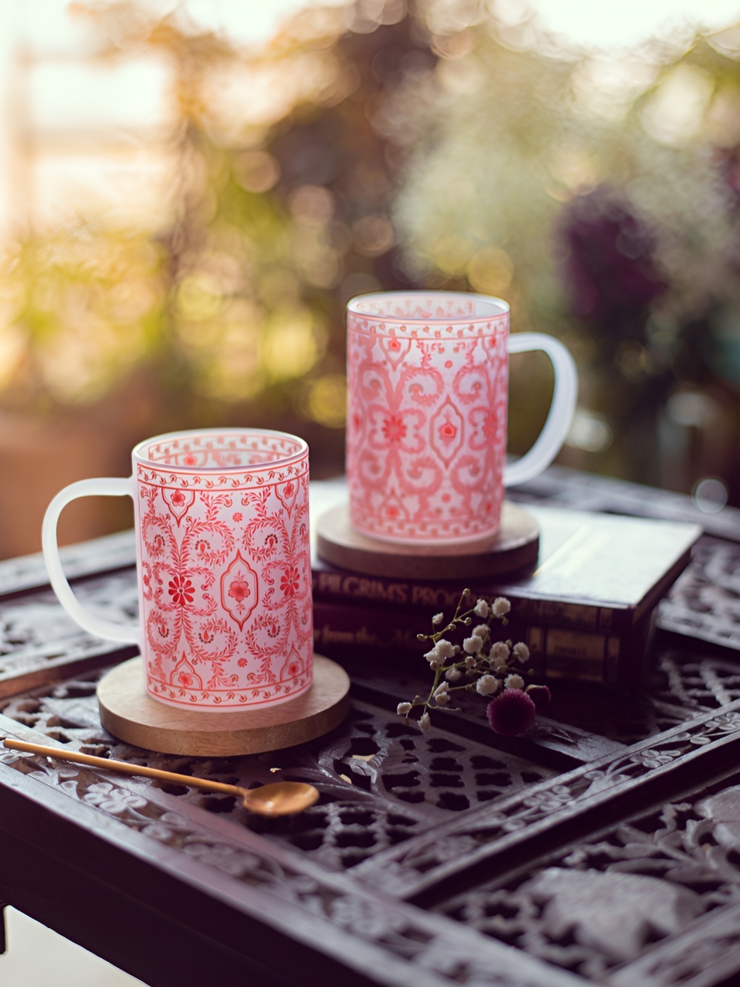 

Strokes by Namrata Mehta Red 2 Pieces Printed Glass Mugs 350 ml, Transparent