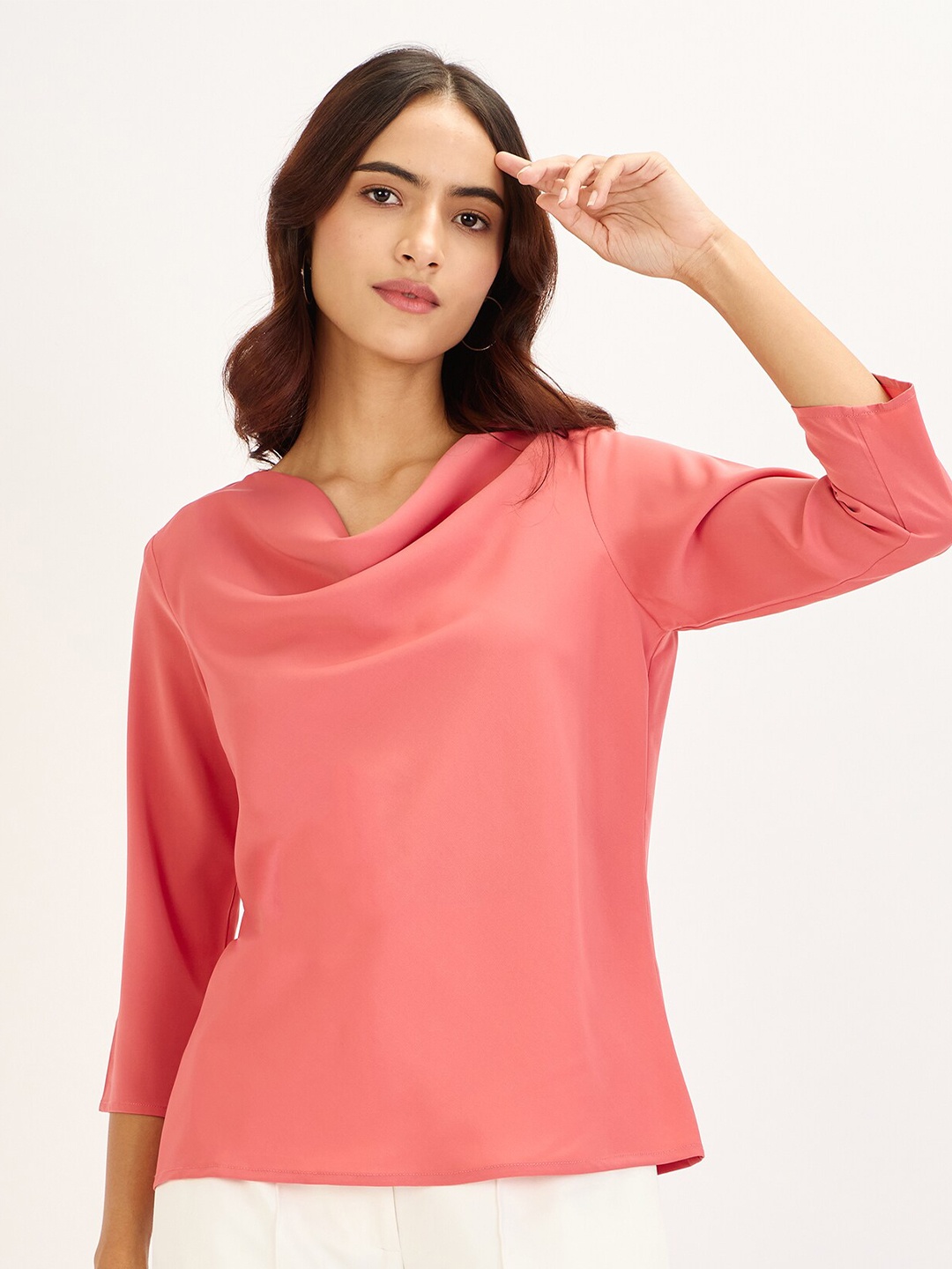 

SALT ATTIRE Mermaid Mule Cowl Neck Top, Peach