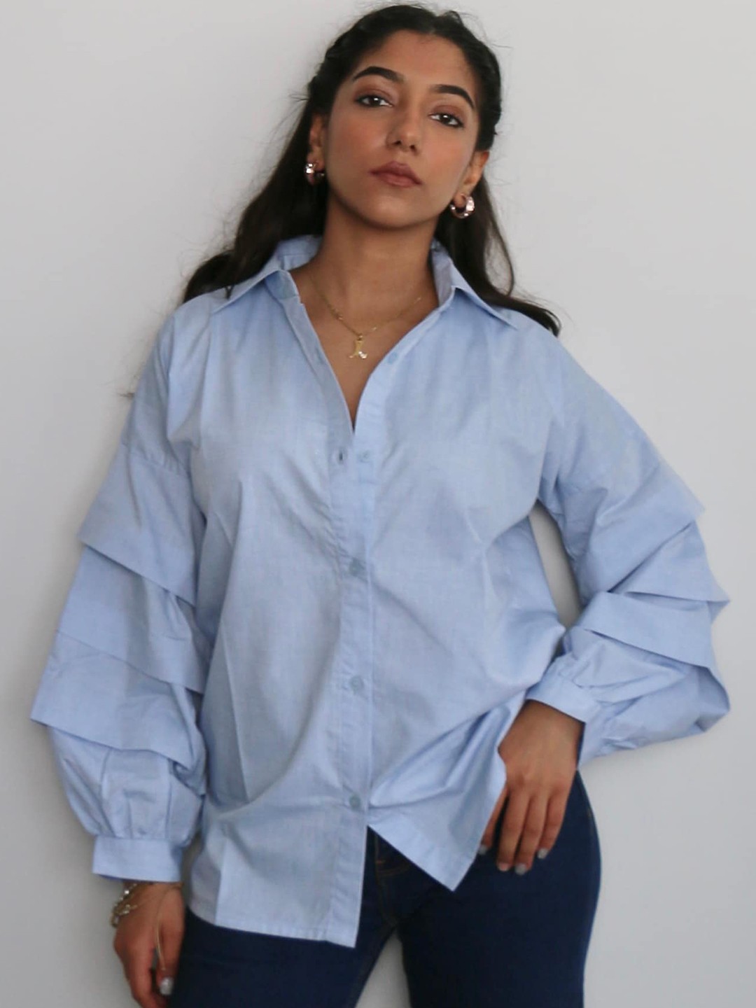 

Obleka Spread Collar Ruffles Casual Shirt, Blue