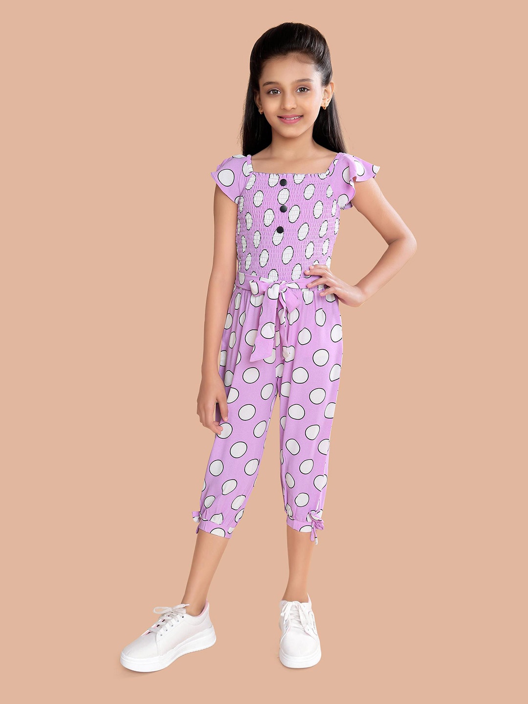 

Tiny Girl Girls Square Neck Printed Capri Jumpsuit, Purple