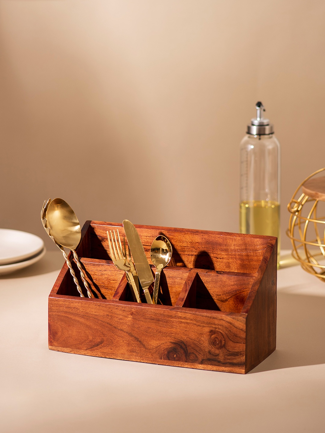 

nestroots Brown Wooden Cutlery Holder