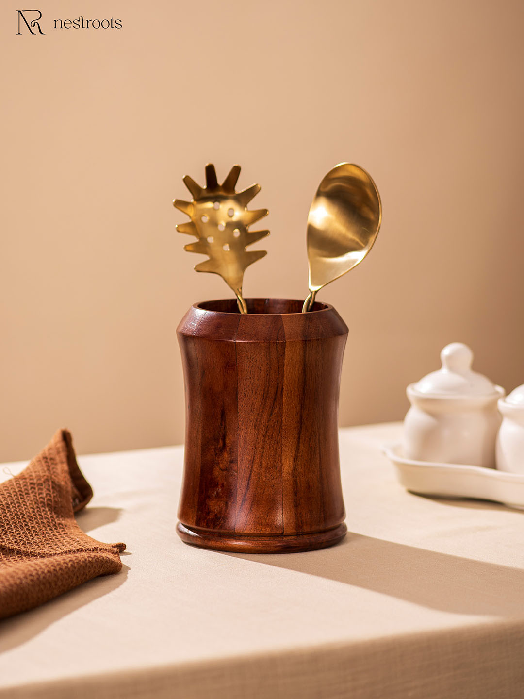 

nestroots Brown Wooden Cutlery Holder