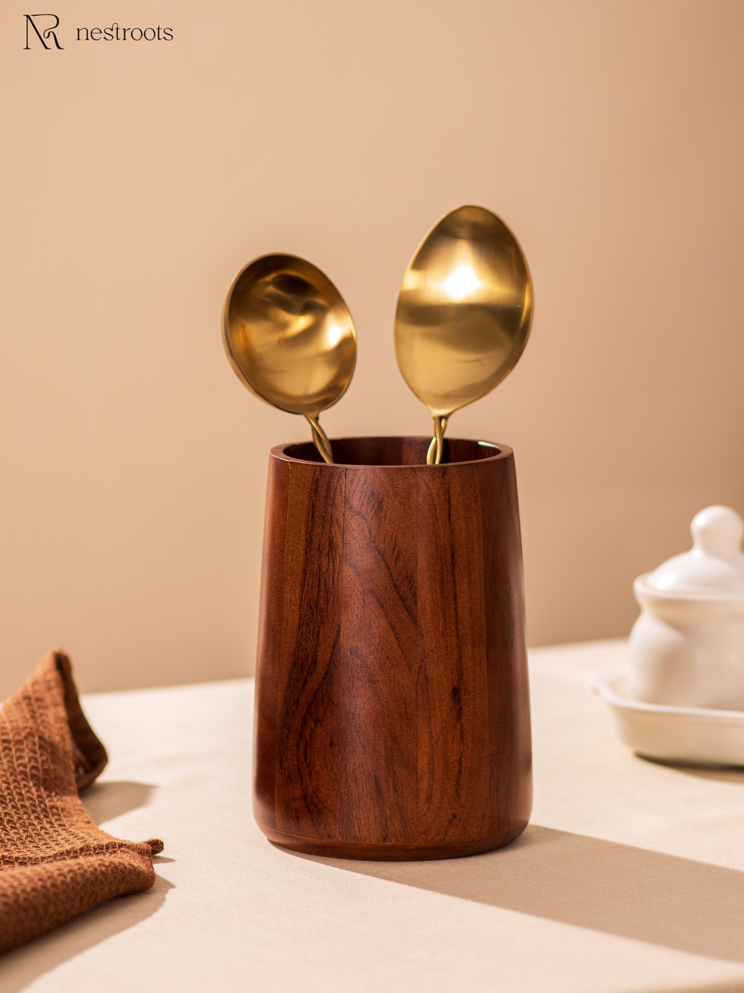 

nestroots Brown Wooden Cutlery Holder