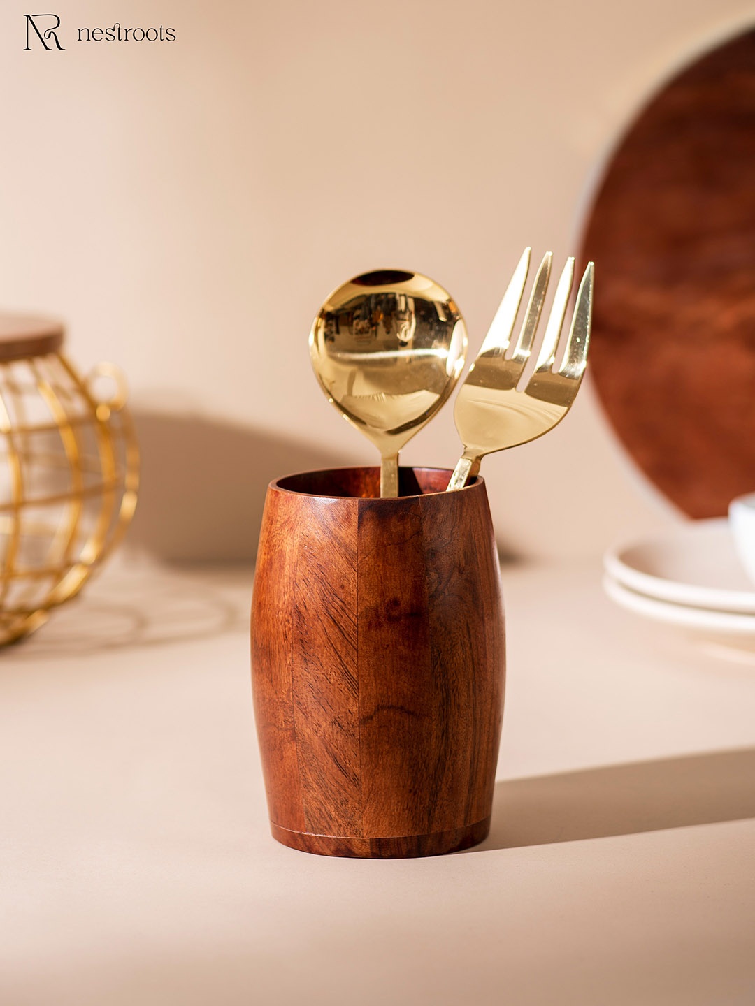

nestroots Brown Wooden Modern Cutlery Stand