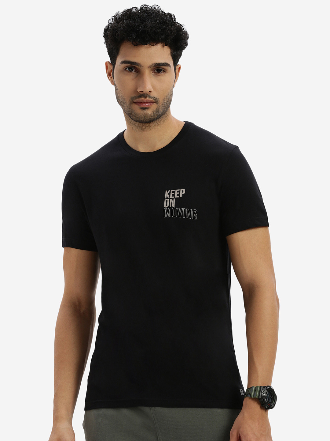 

Domyos By Decathlon Placement Print Pure Cotton Gym T-shirt, Black
