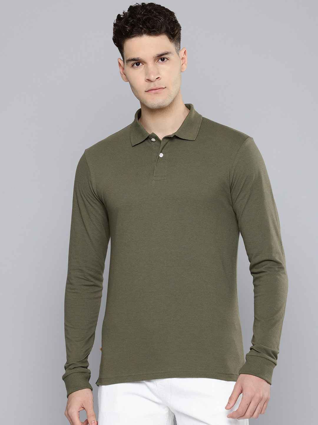 

Inesis By Decathlon Men Long Sleeved Cotton Polo Collar T-Shirt, Green