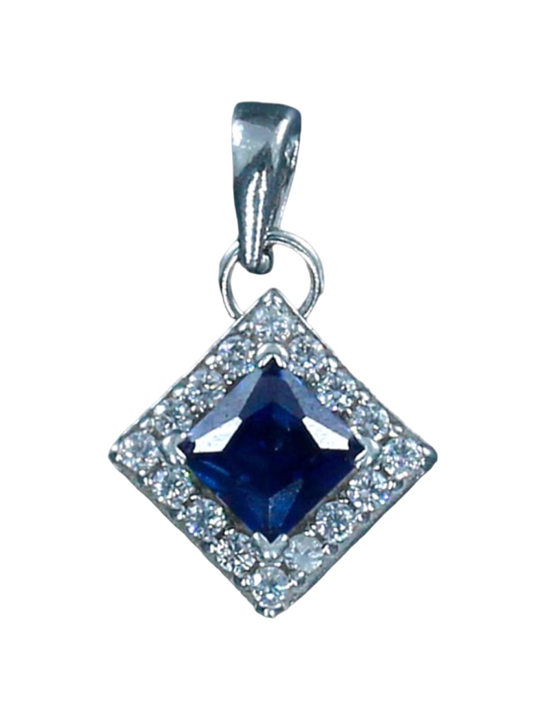 

Taraash 925 Sterling Silver Cubic Zirconia Square Pendant with Chain, Blue