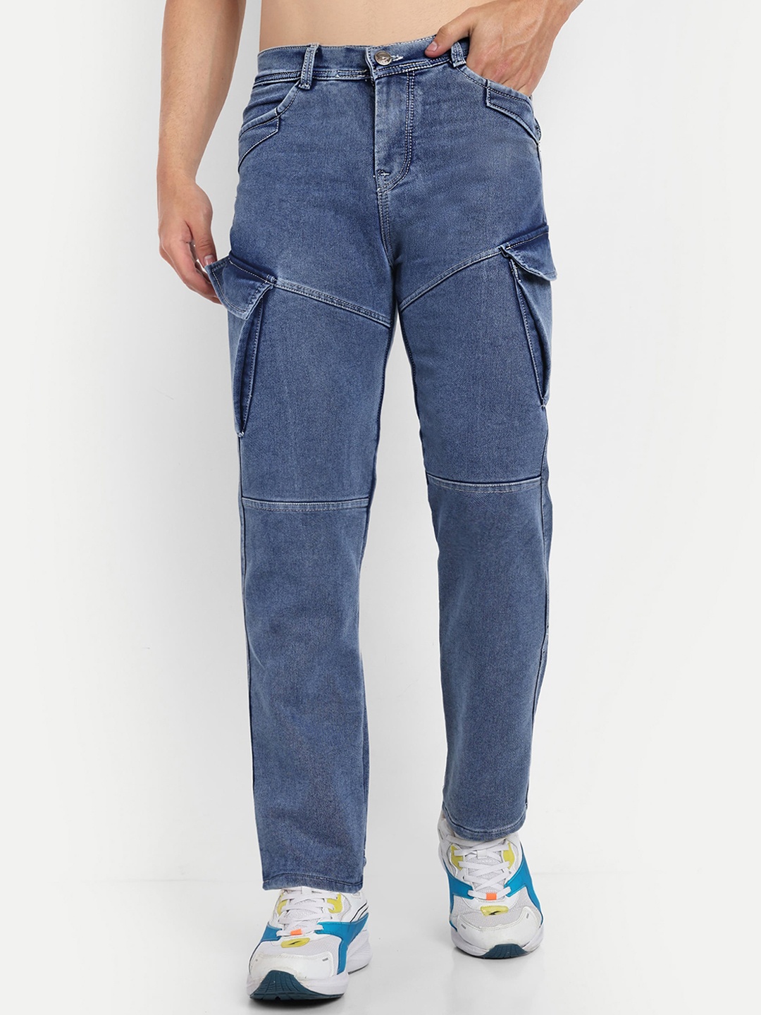 

styzon Men Loose Straight Fit Stretchable Cargo Jeans, Blue