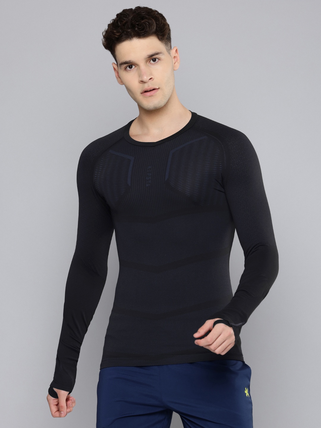 

Kipsta By Decathlon Men Black Keepdry Sports Compression Long Sleeve Shirt