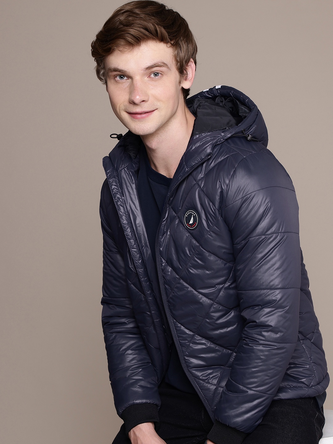 

Nautica Long Sleeves Hooded Quilted Jacket, Navy blue