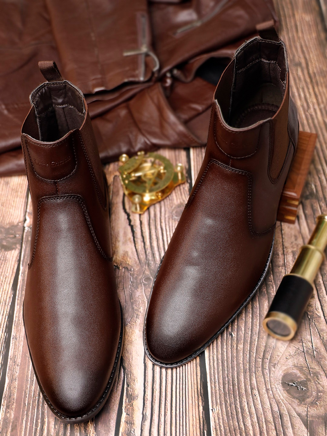 

LOUIS STITCH Men Round Toe Chelsea Boots, Brown