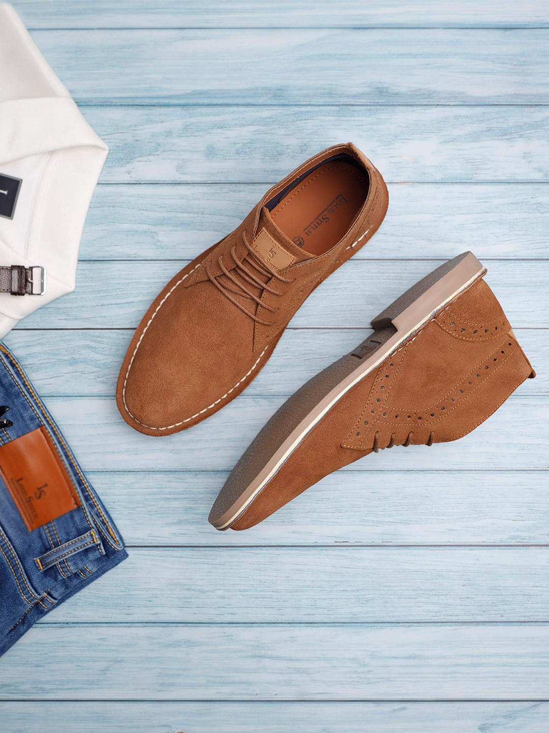 

LOUIS STITCH Men Round Toe Suede Desert Boots, Tan