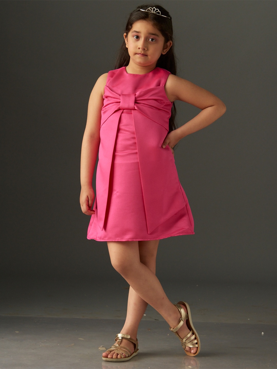 

KidsDew Girls Sleeveless Bow Detail A-Line Dress, Fuchsia