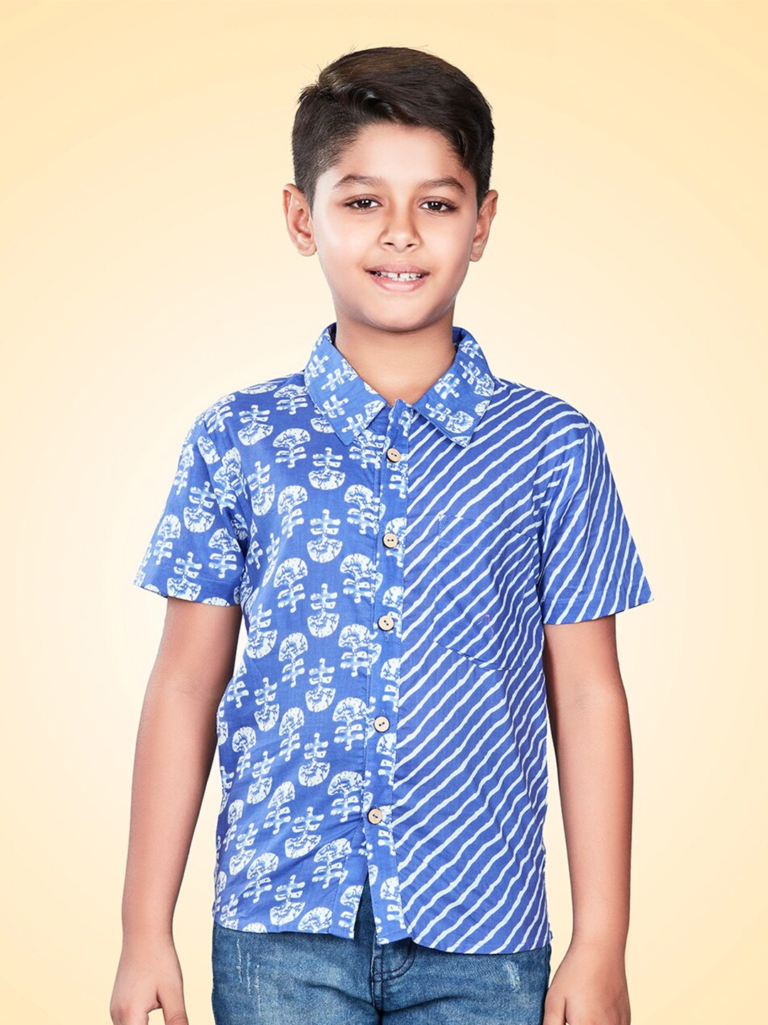 

Lil Peacock Boys Printed Standard Opaque Casual Shirt, Navy blue