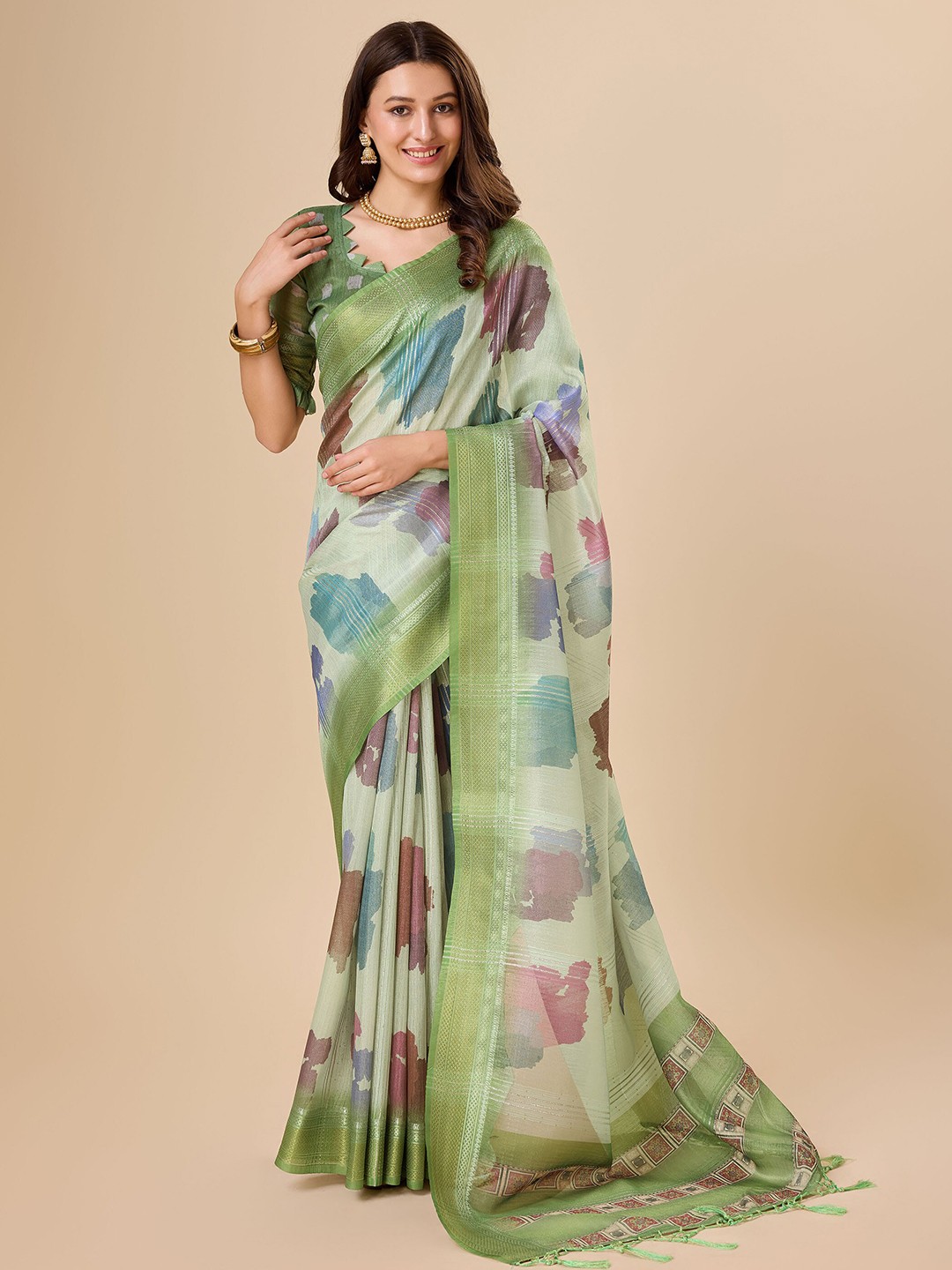 

Rekha Maniyar Zari Organza Saree, Green
