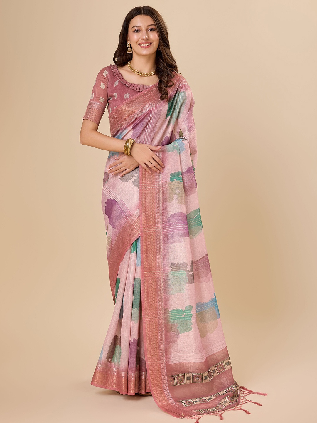 

Rekha Maniyar Floral Zari Organza Saree, Pink